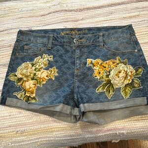 Boho patchwork denim shorts